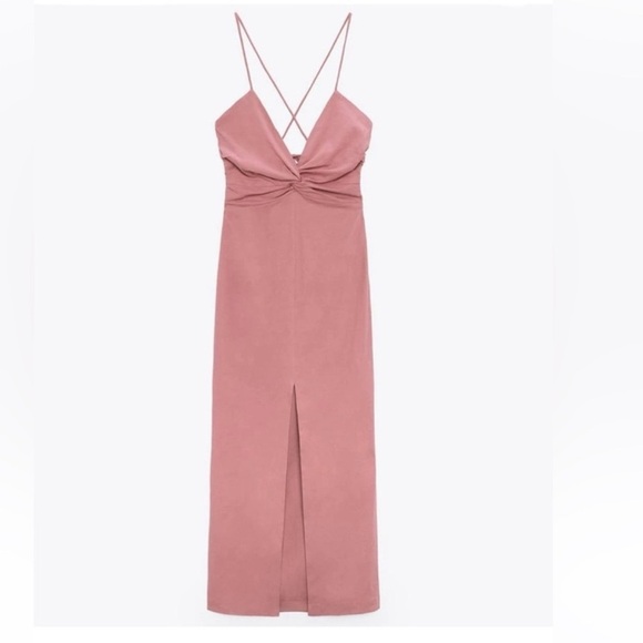 ZARA Chalk Pink Linen Blend Sleeveless Midi Dress - Picture 4 of 11